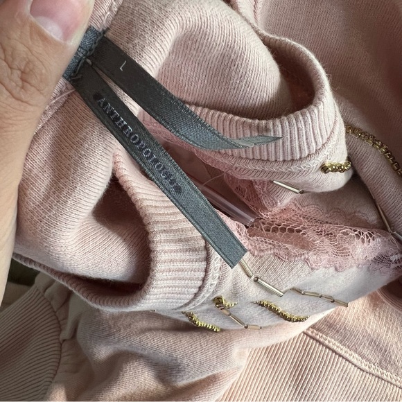 Anthropologie Beaded Bow Dusty Blush Sweater - Picture 5 of 7